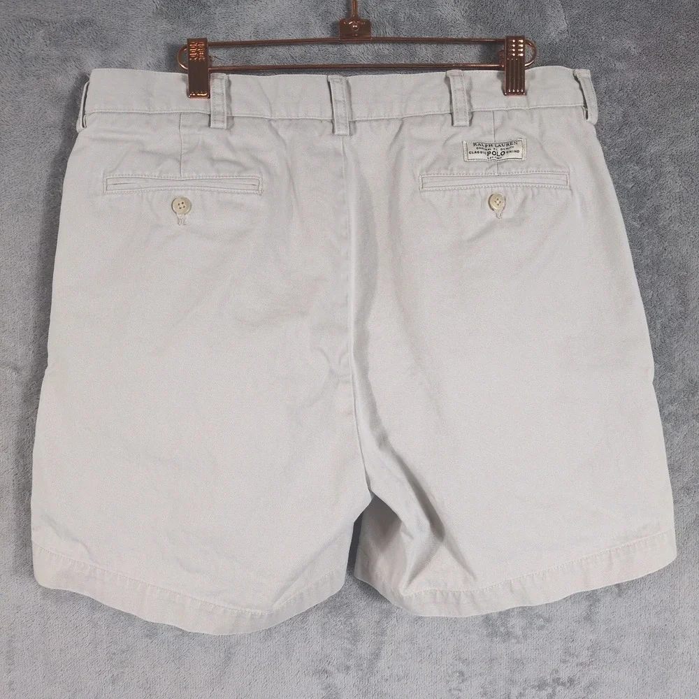 Polo Ralph Lauren Andrew Short Mens 35 Tan Khaki Pleated Chino Cotton Shorts